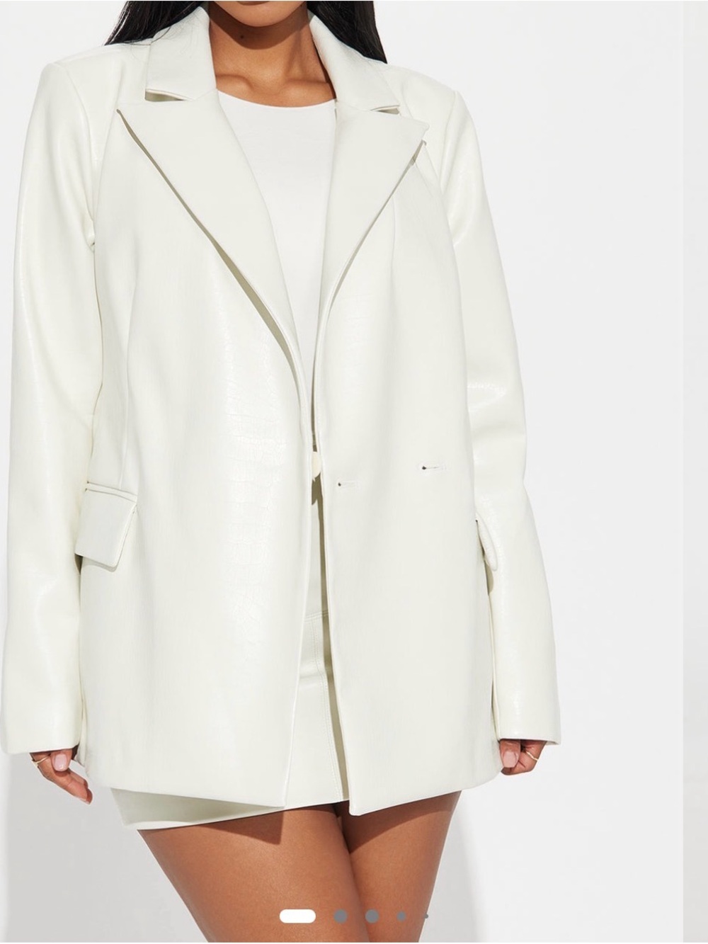 Women's White Faux Leather Blazer Jacket